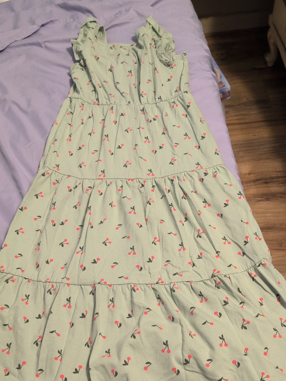 Cat & Jack Mint Green Tiered Dress with Pink Cherry Print